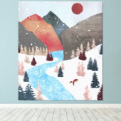 冬の狩りキツネ キャンバスプリント (インサイチュ (ウッドフロア))