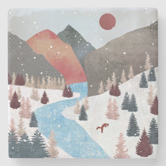 冬の狩りキツネ ストーンコースター (正面)