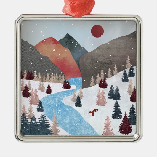 冬の狩りキツネ メタルオーナメント (正面)