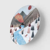 冬の狩りキツネ ラウンド壁時計 (傾斜)