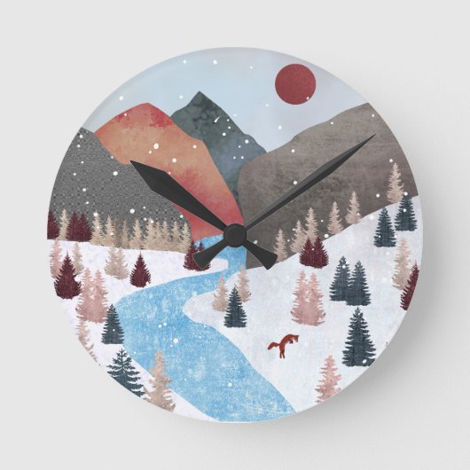 冬の狩りキツネ ラウンド壁時計 (正面)