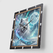 冬の狼の月 スクエア壁時計 (傾斜)