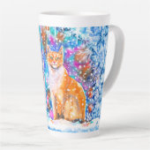 冬の猫の水の色クリスマスホリデー カフェラテマグ (右アングル)