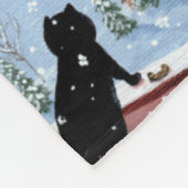 冬の猫 雪 黒猫 ジンジャータビー フリースブランケット (角)