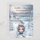 冬の王女の妖精の青い森の雪の月 招待状 (正面/裏面)
