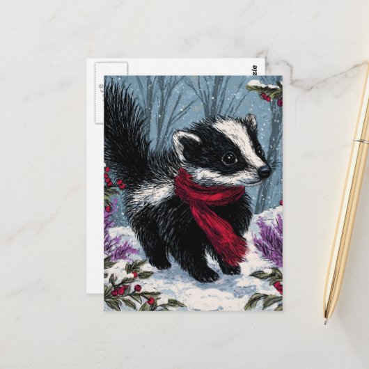 冬の甘いスカンク ポストカード (正面/裏面インサイチュ)