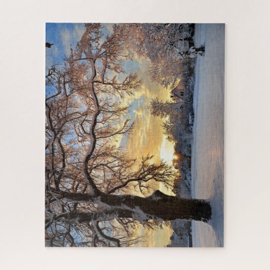 冬の田園風景アットサンセット ジグソーパズル (縦)