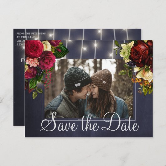 冬の田舎灯結婚の写真は日付を除く 案内ポストカード (正面/裏面)