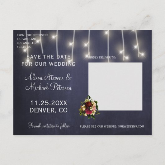 冬の田舎灯結婚の写真は日付を除く 案内ポストカード (裏面)