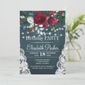 冬の田舎赤エレガント牡丹の誕生日パーティー 招待状 (スタンド正面)