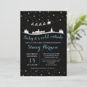 冬の男の子のベビーその冷たい外の青い赤ちゃんシャワー 招待状 (スタンド正面)