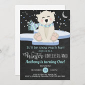 冬の男の子のホッキョクグマ雪の多くのおもしろい招待状。 招待状 (正面/裏面)