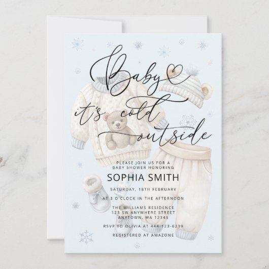冬の男の子の赤ん坊のシャワー外部に寒さ 招待状 (正面)