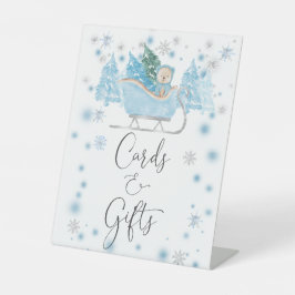 冬の男の子ウッドランドのクマそりのカードとギフト 台座サイン