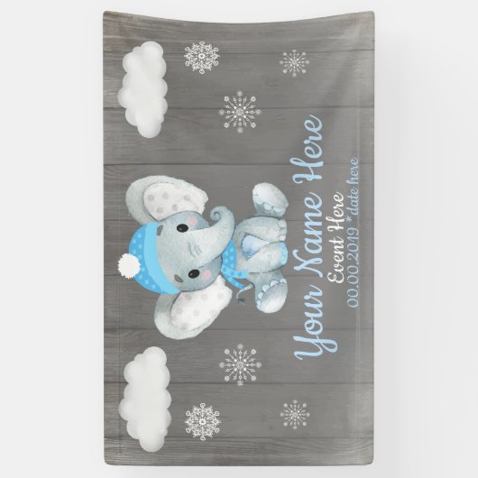 冬の男の子ゾウの背景ブルースノーフレーク 横断幕 (縦)