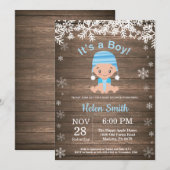 冬の男の子ベビーシャワー スノーフレーク招待状 招待状 (正面/裏面)