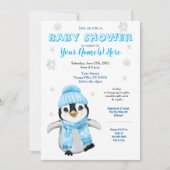 冬の男の子ペンギン赤ちゃんシャワーBlueInvitation 招待状 (正面)