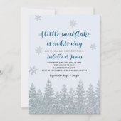 冬の男の赤ちゃんシャワーウッドランドリトルスノーフレーク 招待状 (正面)