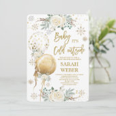 冬の男女両方に対応するベビーシャワーの招待状 招待状 (スタンド正面)