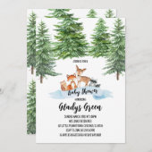 冬の男女兼用森の赤ちゃんシャワー 招待状 (正面/裏面)