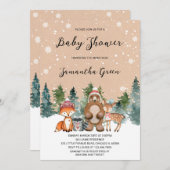 冬の男女兼用森の赤ちゃんシャワー 招待状 (正面/裏面)