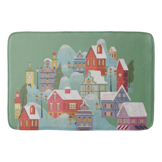 冬の町のクリスマス バスマット (正面)