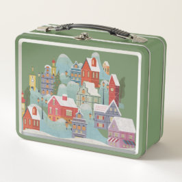 冬の町のクリスマス メタルランチボックス