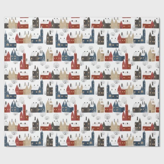冬の町の建物のクリスマスパターン ラッピングペーパー (フラット)