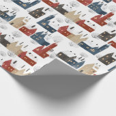 冬の町の建物のクリスマスパターン ラッピングペーパー (角)