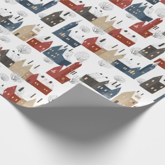 冬の町の建物のクリスマスパターン ラッピングペーパー (角)