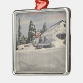 冬の町の眺め メタルオーナメント (左)