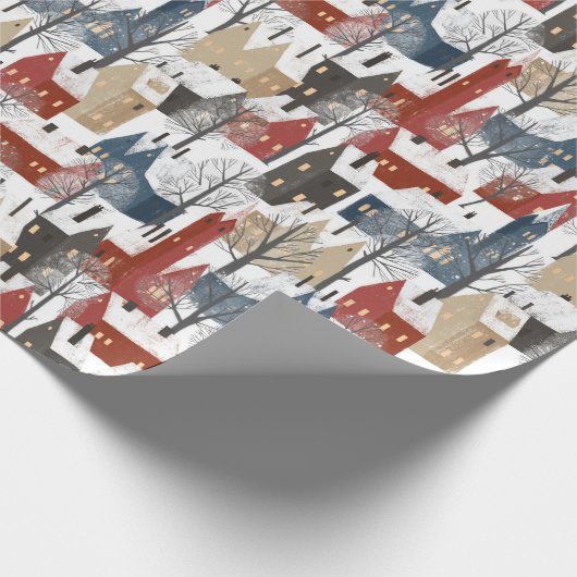 冬の町の通りにあるクリスマスパターン ラッピングペーパー (角)