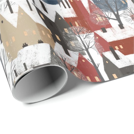 冬の町の通りにあるクリスマスパターン ラッピングペーパー (ロールコーナー)