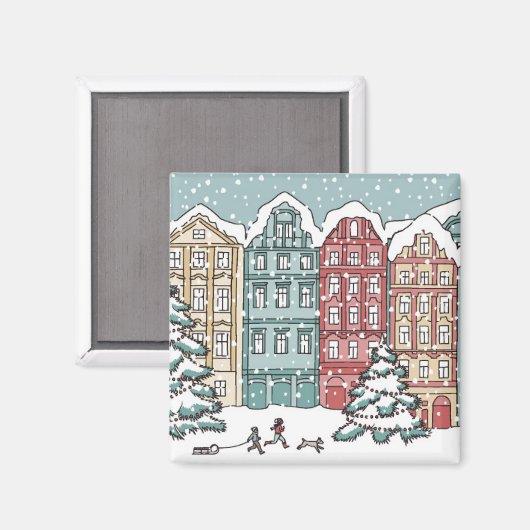 冬の町の風景 マグネット (正面/裏面)