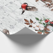 冬の疑問に思キャビンの森の鳥ヴィンテージ ラッピングペーパー (角)