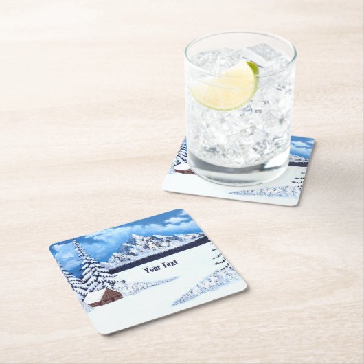 冬の疑問に思シーン スクエアペーパーコースター (インサイチュ)