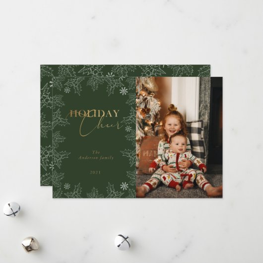 冬の疑問に思金ゴールド書道休日の写真カード シーズンカード (正面/裏面インサイチュ)