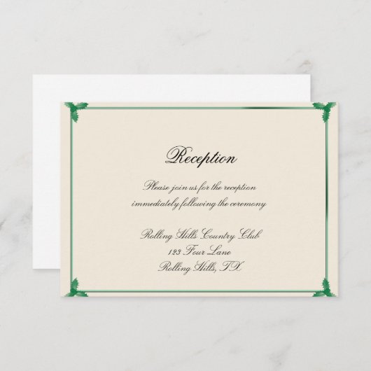 冬の白いおよび緑のヤドリギの結婚披露宴 招待状 (正面/裏面)