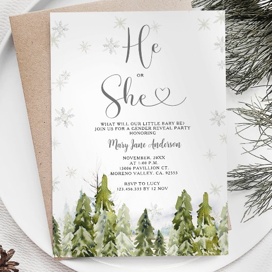 冬の白いクリスマスジェンダーの発表 招待状