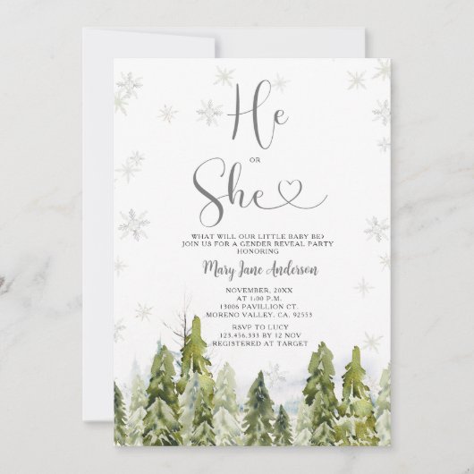 冬の白いクリスマスジェンダーの発表 招待状 (正面)