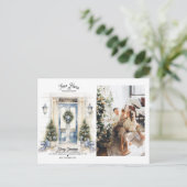 冬の白いクリスマスドア新しいホームフォトムービング シーズンポストカード (スタンド正面)