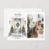 冬の白いクリスマスドア新しいホームフォトムービング シーズンポストカード (正面/裏面)