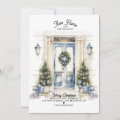 冬の白いクリスマスドア新しいホームムービング シーズンカード (正面)