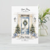 冬の白いクリスマスドア新しいホームムービング シーズンカード (スタンド正面)