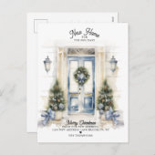 冬の白いクリスマスドア新しいホームムービング シーズンポストカード (正面/裏面)