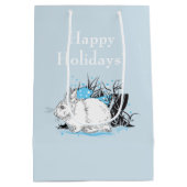 冬の白いバニーのウサギ ミディアムペーパーバッグ (裏面)