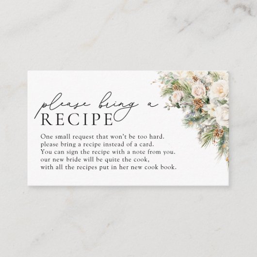 冬の白いバラの常緑樹を持って来てレシピ エンクロージャーカード (正面)