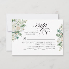 冬の白いバラ ドッグウッドとスプルースの結婚式 出欠カード