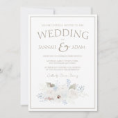 冬の白いフローラとトープ結婚クリスマス 招待状 (正面)