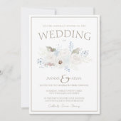 冬の白いフローラとトープ結婚クリスマス 招待状 (正面)